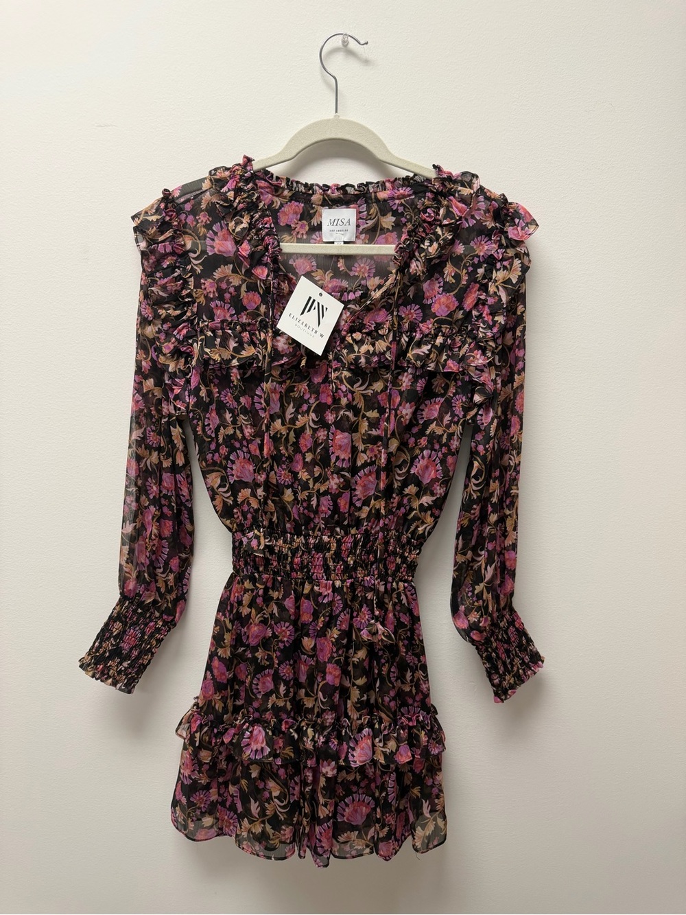 Misa Los Angeles Black Dress with Pink Floral Print